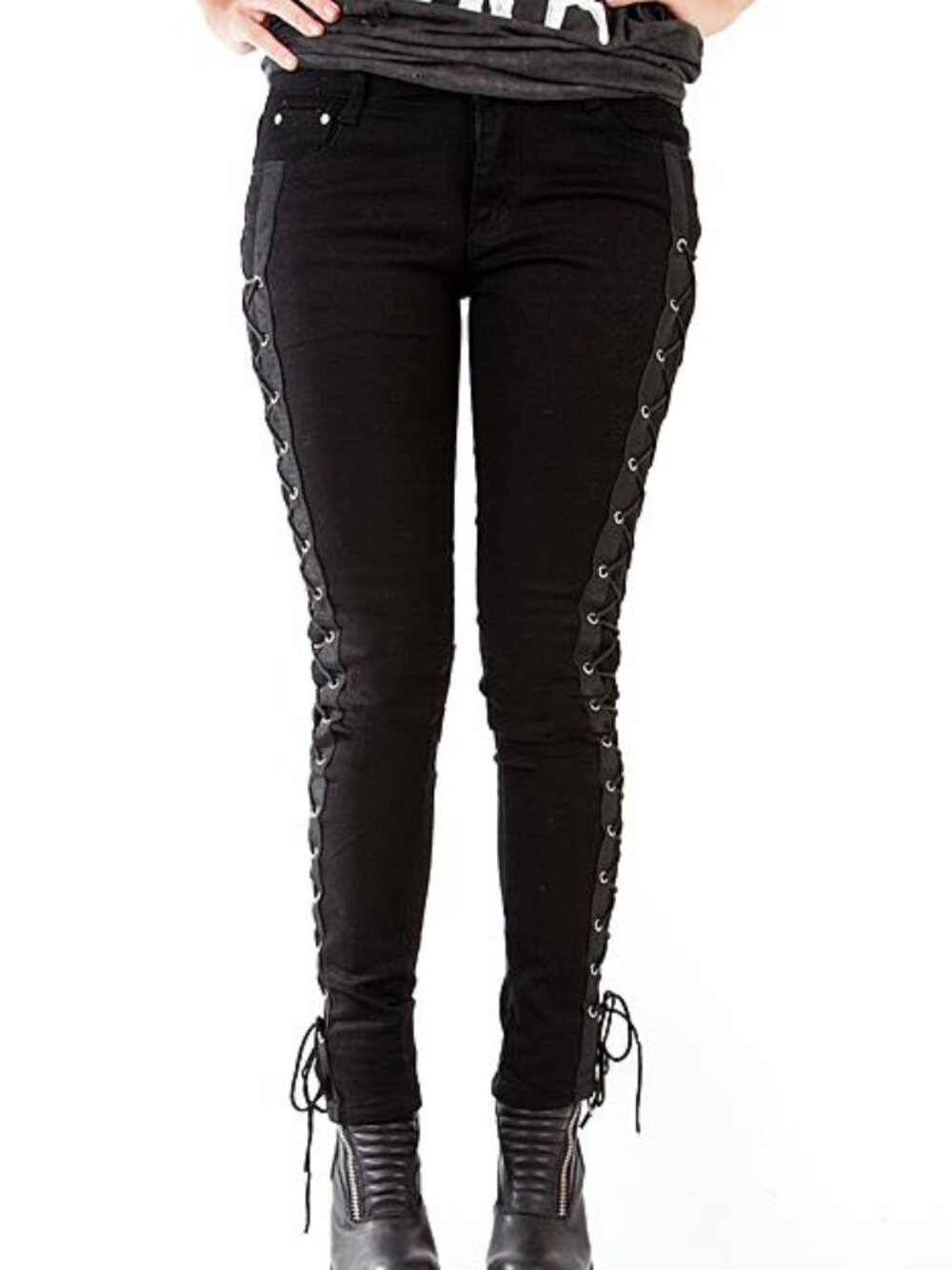 Banned Apparel Black Corset Lace Up Skinny Jeans Goth Halloween NWT XS